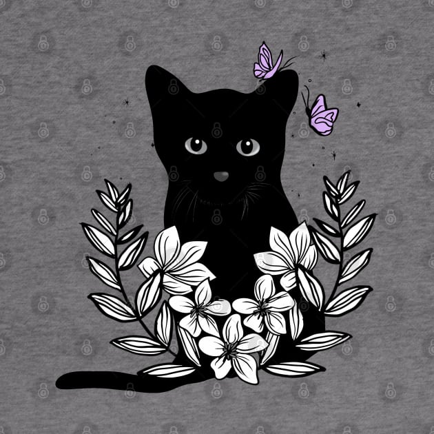 Black cat floral and butterflies by Mermaidssparkle